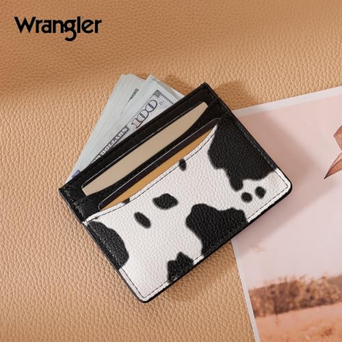Image of Montana West X Wrangler Credit Card Holder for Women Cow Print Rfid Blocking Slim Thin Credit Card Wallet Small Credit Card Organizer for Ladies Female
