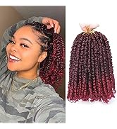 Leeven Ombre Burgundy 10 Inch Pretwisted Passion Twist Crochet Hair 8 Packs Pre Looped Red Short ...