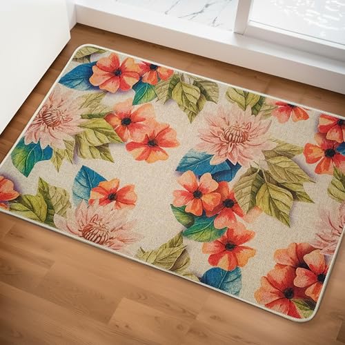 Image of Yellow Weaves 3 Pcs Jute Texture Non-Slip Bathmat, Water Absorbent Floor mat, Rugs, Door Mats for Bathroom, Living Room, Bedroom, Entrance, Outdoor, Kitchen, Office (Multi Floral)