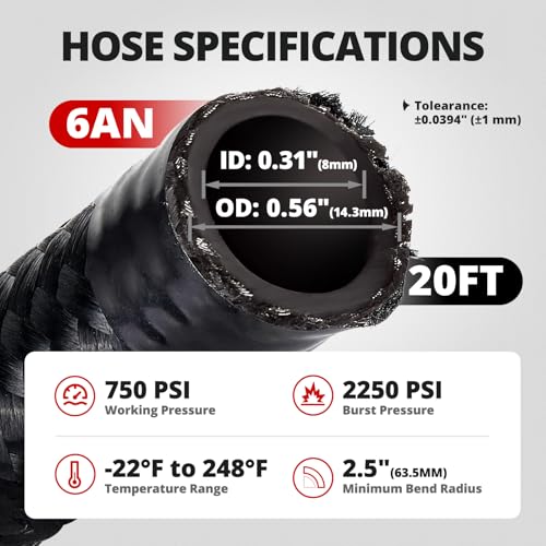 Image of EVIL ENERGY 6AN Fuel Line, AN6 Braided Fuel Hose Nylon CPE 20FT Black
