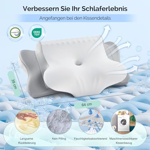 FAIORD Nackenkissen Kopfkissen, Memory Foam Kissen Ergonomisches Kopfkissen, Nackenstützkissen für Seitenschläfer, Rücken und Bauchschläfer