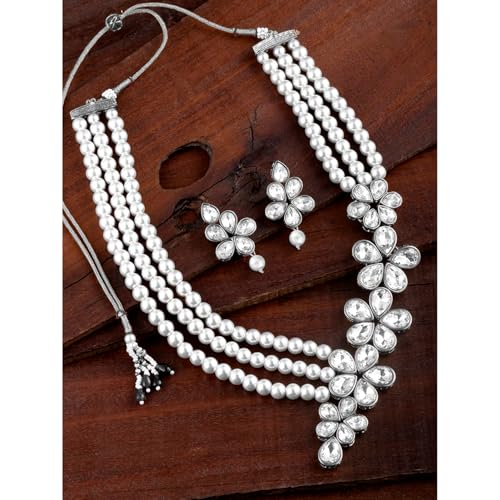 Image of Peora Crystal Faux Pearl Necklace & Jewellery Set Gift for Women