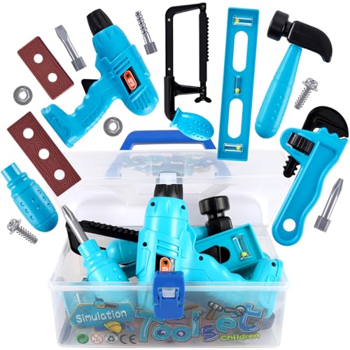 HERSITY Kit Ferramentas de brinquedo, conjunto de ferramentas para crianças, broca brinquedo com ferramenta de construção, bricolage brinquedo jogos de RPG presentes para meninos meninas 3 4 5 anos