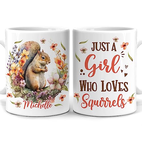 Hyturtle Personalized Squirrel Mug Gifts For Girls Women - Birthday Gifts For Squirrel Lovers - Squirrel Gifts for Women - Squirrel Lover Gifts - Custom Name 11oz White Ceramic Coffee Tea Mug