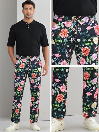 Lars Amadeus Floral Dress Pants for Men's Flat Front Party Prom Flower Printed Slacks4