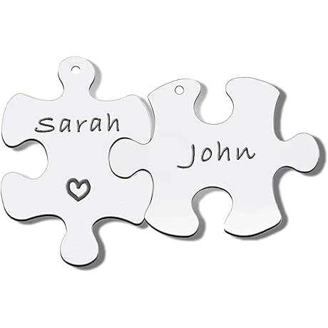 6Pcs Blank Stamping Tags, Blank Matching Puzzle Necklace