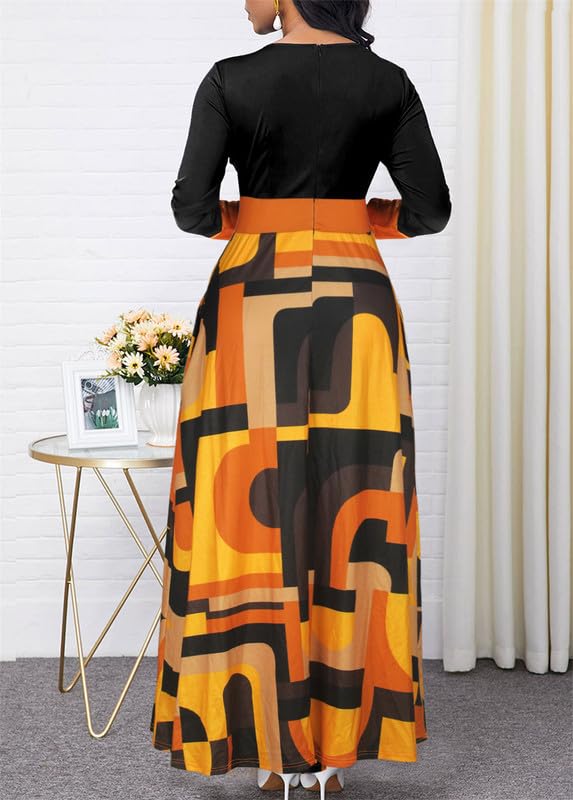 babao Abiti africani per Le Donne Abiti da Festa a Maniche Lunghe a Maniche Lunghe Fino al Pavimento Abito Maxi Lungo Casual Africano