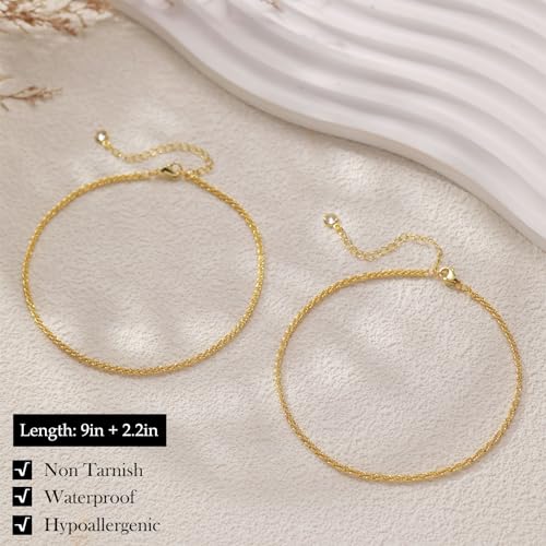 Image of FUNEIA Gold Silver Ankle Bracelets for Women Waterproof 14K Gold Plated Anklets for Women Non Tarnish Dainty Layered Beaded Heart Anklet Set Summer Beach Foot Chain Jewelry Gifts Trendy Stuff