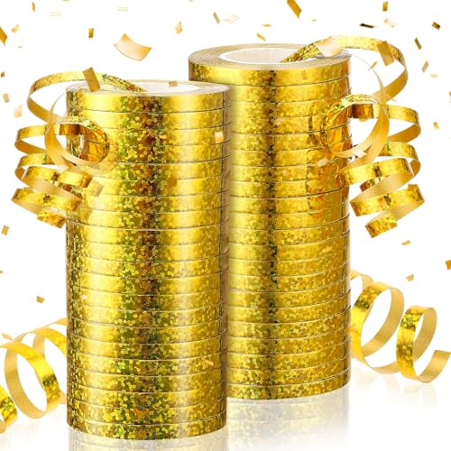 Xialvyu Lot de 24 rouleaux de serpentins - 10 m de ruban de satin doré métallisé scintillant - Décoration pour anniversaire, mariage, carnaval