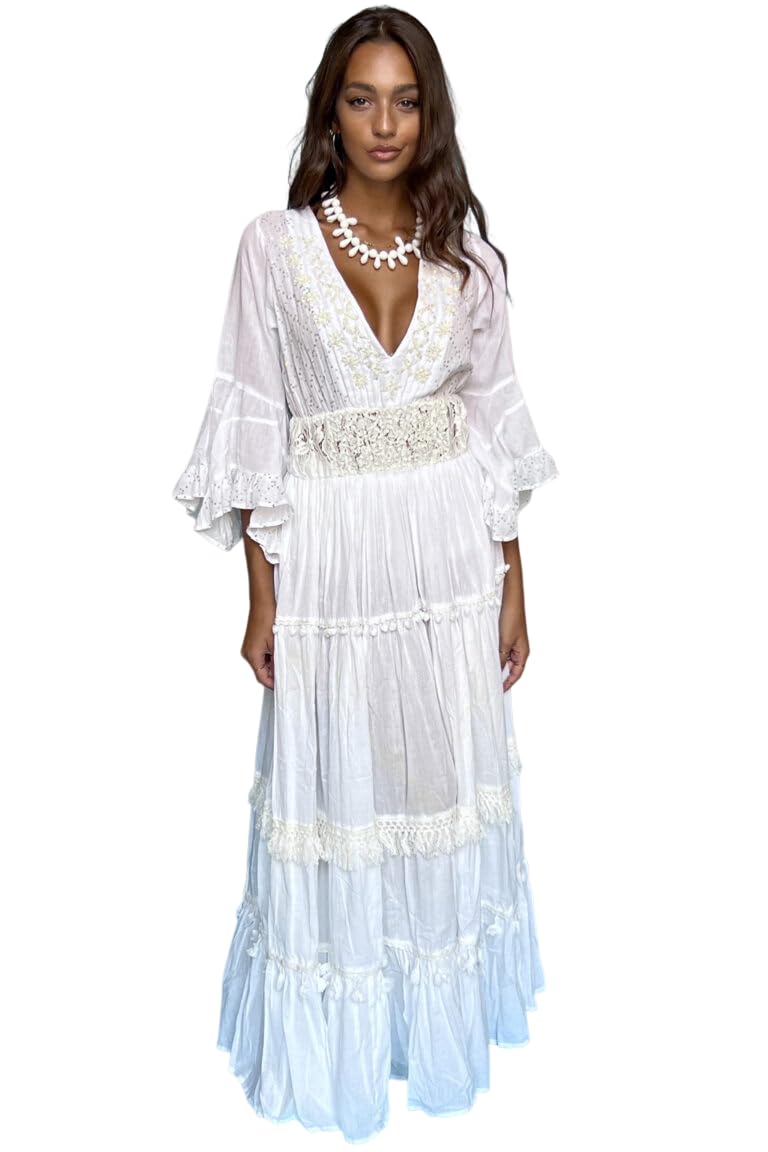Miro Travel Wear Antica Sartoria Vestido Ibicenco Largo Novia Ibicenca Novia Boho Chic Vestido Boda Ibicenca Vestidos Verano Mujer Vestidos Ibicencos Mujer Blanco