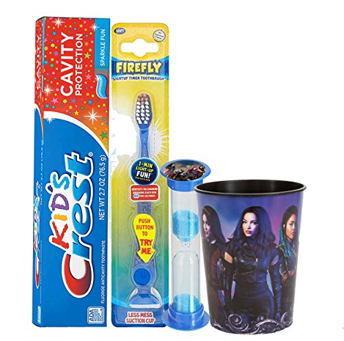Descendants 4pc Bright Smile Oral Hygiene Bundle. Light Up Toothbrush, Toothpaste, Brushing Timer & Mouthwash Rise Cup. Plus Dental Gift Bag & Tooth Saver Necklace