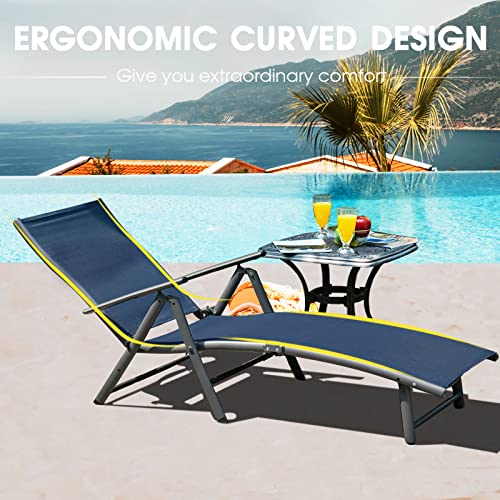 Natural Expressions Chaise Lounge Outdoor, Pool Lounger Chairs Portable Folding Aluminum Patio Recliner Chair With 7 Position Adjustable Backrest For Beach, Backyard, Poolside,Lawn Supports 300 Lbs #TOP5