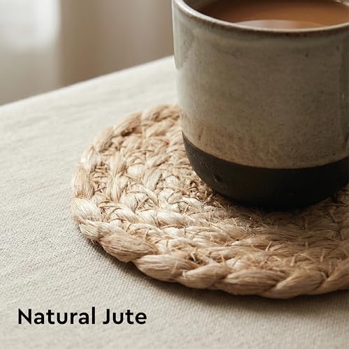 Image of Encasa XO Drink Coasters Set of 6 | Jute Natural Bleach Color with Round Size 9 cm | Handcrafted Style Jute | Absorbent & Heat-Resistant | Use for Tea, Coffee Table & Desk