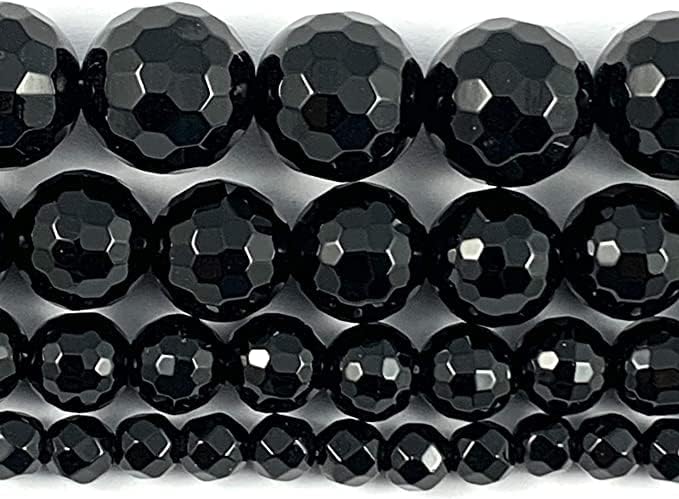Alteregobeadingsupplies - Cuentas de piedras preciosas de ónix negro facetado triple cuentas redondas facetadas para hacer joyas 0157in 0394in