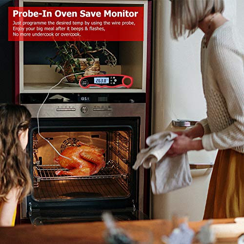 Meat Thermometer, Dual Probe Instant Read Food Meat Thermometers for Cooking Oven Safe Leave in Digital Meat Thermometer with Alarm Function and Backlight for BBQ Candy Smoker Grill(Red)