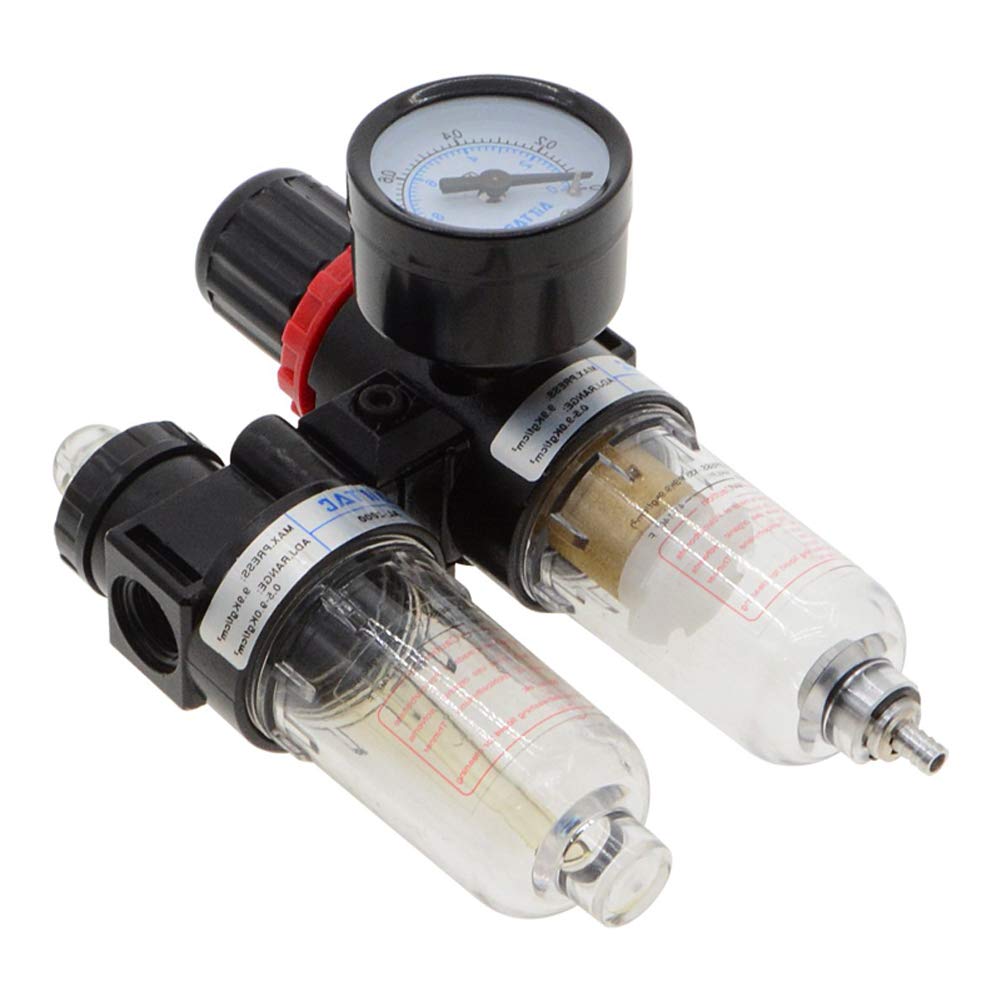 Carkio Afr-2000 Al-2000 Twin Air Filter Regulator Compressor Pressure Reducing Oil Water Separation 1/4 Inch