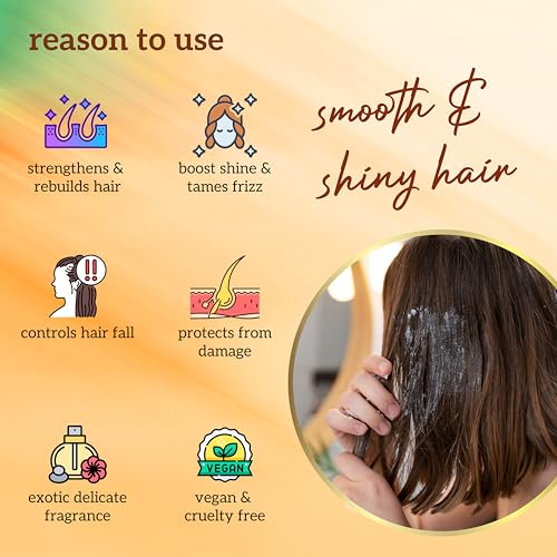 Image of inatur Argan Oil Hair Mask | Deep Conditioning & Damage Repair | Reduces Hair Fall, Controls Frizz, Nourishes, Strengthens, Adds Shine & Smoothness | Sulfate & Silicone Free | Natural & Vegan | 200g