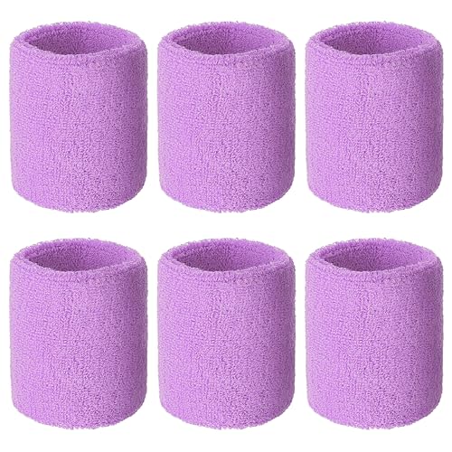 HPWFHPLF Premium Wrist Sweatbands: Stay Dry, Play Hard - Ideal for Tennis, Football, Basketball, Running, 6 Pack Cotton Sweatbands for Men & Women (Purple)