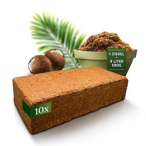 ProFlora Kokoserde gepresst 10 Stück (90 Liter) – 100% torffreie Anzuchterde/Aussaaterde aus Kokosfasern für Pflanzen – Blumenerde für Zimmerpflanzen & Hochbeete – Direkt vom Hersteller
