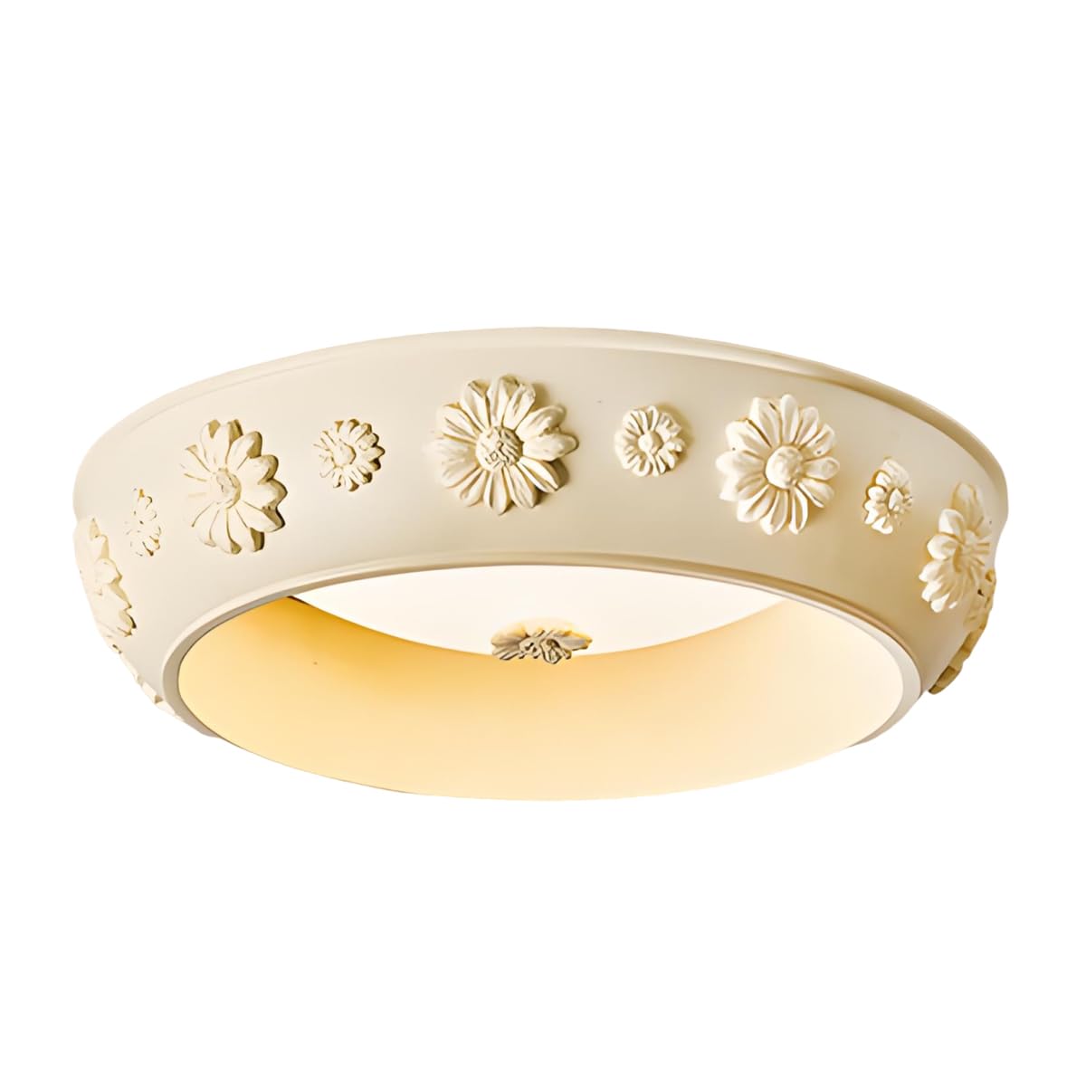 YNVIOZM 19.7" French Cream LED Flush-Mount Ceiling Light European Style Close-to-Ceiling LED Light with Resin Body LED Lighting Fixtures for Bedroom Living Room Laundry Room Hallway Kitchen Bedroom
