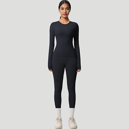 Miniatura 2 de Conjunto de entrenamiento de 2 piezas para mujer, camiseta deportiva de manga larga y leggings de cintura alta