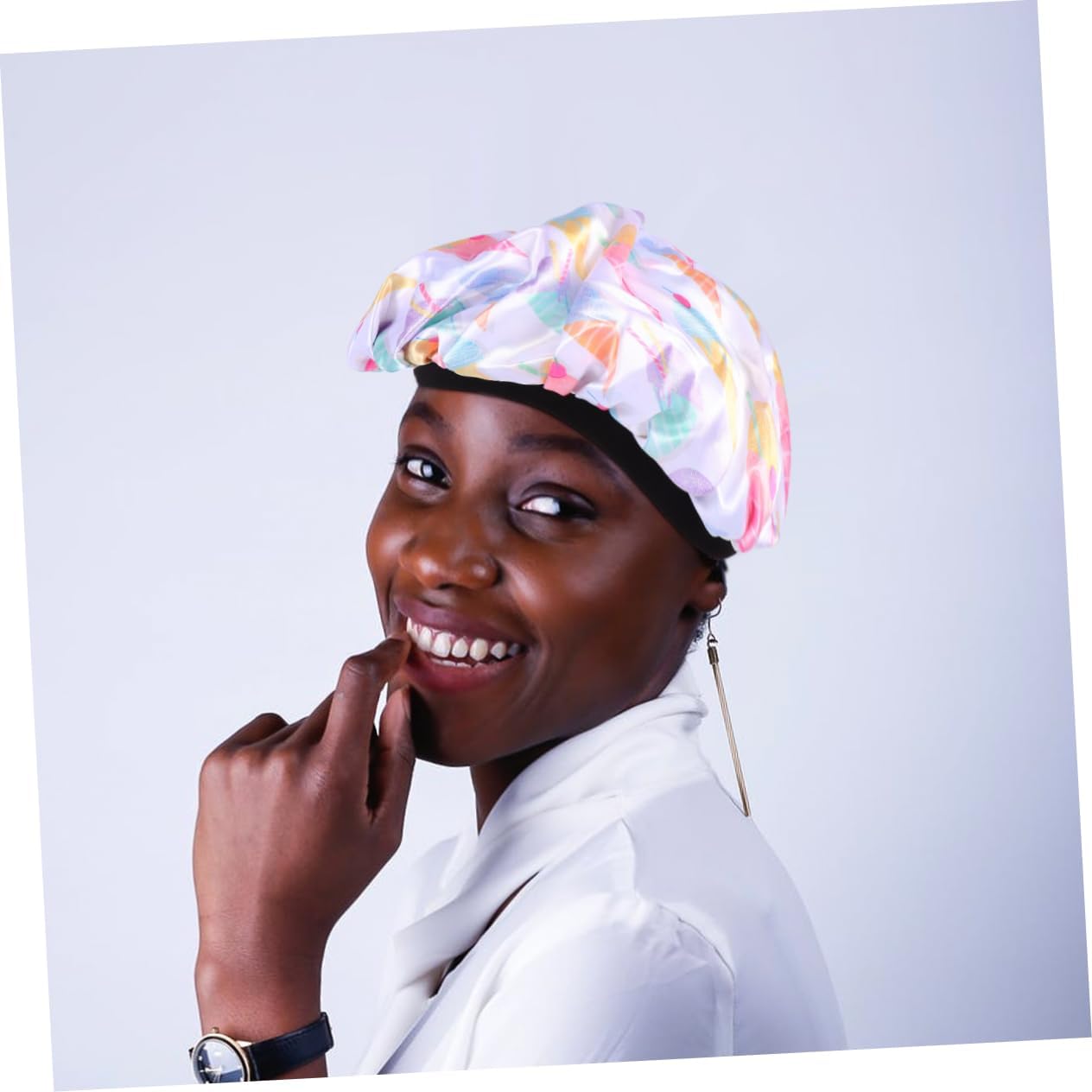 Holibanna Printed Wide-Brimmed Satin Chemotherapy Hat Sleep Cap for Women Hair Care Comfortable Breathable
