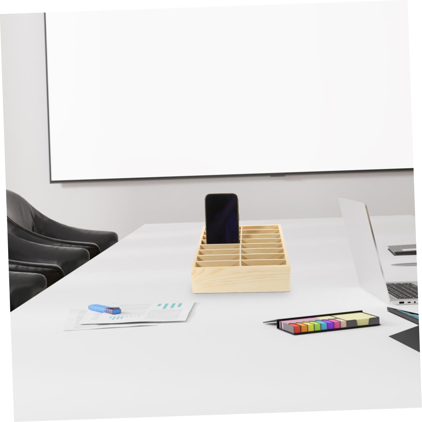 Scatola Porta Cellulari in Legno Beige per Scrivania, Organizer | Scomparti Multipli, per Penne e Telefono, Adatta a Scuola e Istituti Educativi, Design Semplice e Moderno