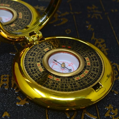 Brújula feng shui mini con espejo plástico dorado miniatura 7