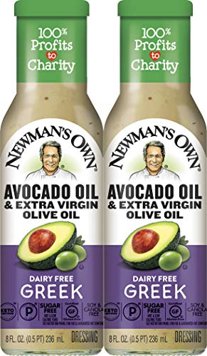 Newman's Own Avocado Oil & Extra Virgin Olive Oil Dairy Free Greek Dressing, 8 oz (2 Pack)