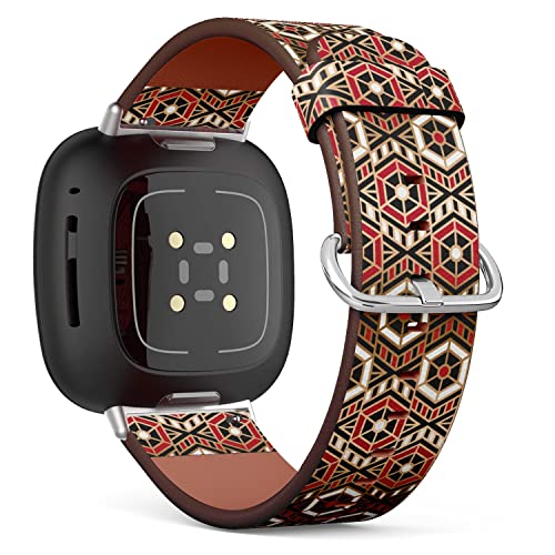 CJBROES Replacement Leather Watch Band, Compatible with Fitbit Versa 3 and Fitbit Sense of Wristband Bracelet Accessory - Geometric Ornamental Luxury Vintage