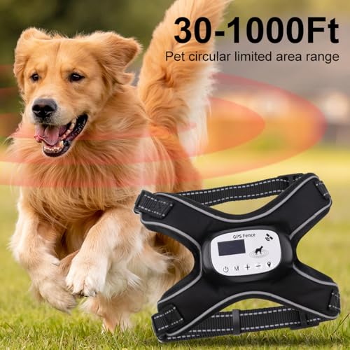 Pilipane GPS Wireless Hundezaun Elektrischer Einstellbares Weste Zaun mit 3 Trainingsmodi wiederaufladbares Haustierzaunsystem mit reflektierenden Streifen für Outdoors