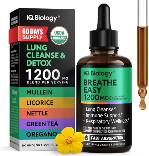 IQ BIOLOGY Mullein Drops for Lungs - USDA Organic Mullein Leaf Ex...