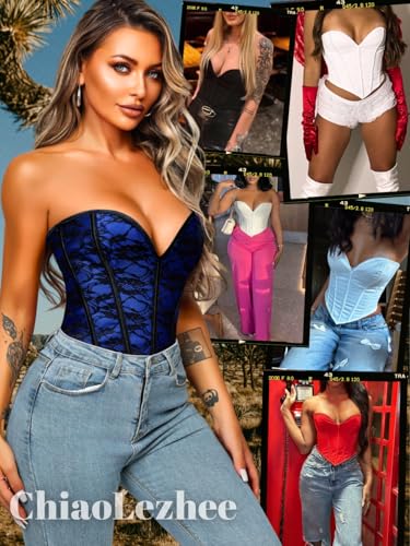 Image of ChiaoLezhee Heart Corset Top For Women, Sexy Concert Outfits Going Out, Strapless Crop Top, Overbust Bustier
