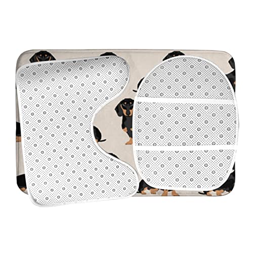 DIRYKILP Badematte + Konturmatte + Toilettendeckelbezug, schwarze süße Hunde 3 Stück Badematte Set, mit rutschfester Klebeunterseite – Bild 7