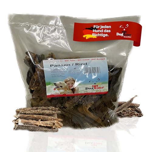 Dog Time Tiernahrung Pansen 1000g getrocknet I Gesunder Kausnack aus 100% Rind für Hunde I Hundeleckerli mit vielen wertvollen Vitaminen & ohne Zucker