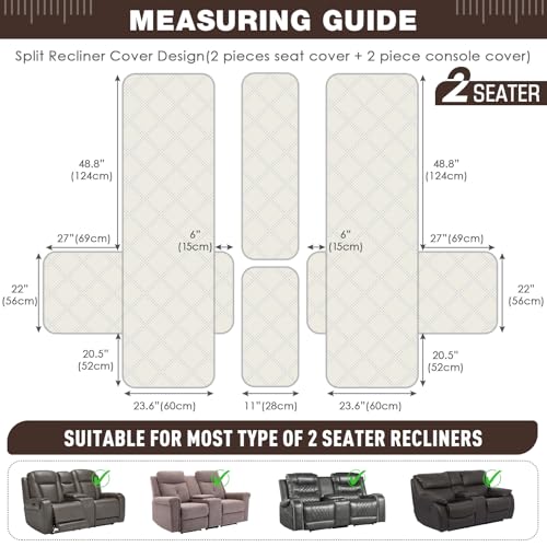 TAOCOCO Loveseat Recliner Cover with Center Console, 100% Waterproof Pet Cover for Dual Recliner with Straps Design, Split Reclining Loveseat Covers Furniture Pet&Kids Protector (2 Seater, Chocolate) - Image 6