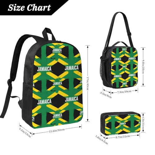 Backpack Set - With Lunch Bag & Pencil Case Supplies For Men Women (for Jamaican Kingdom Flag)4