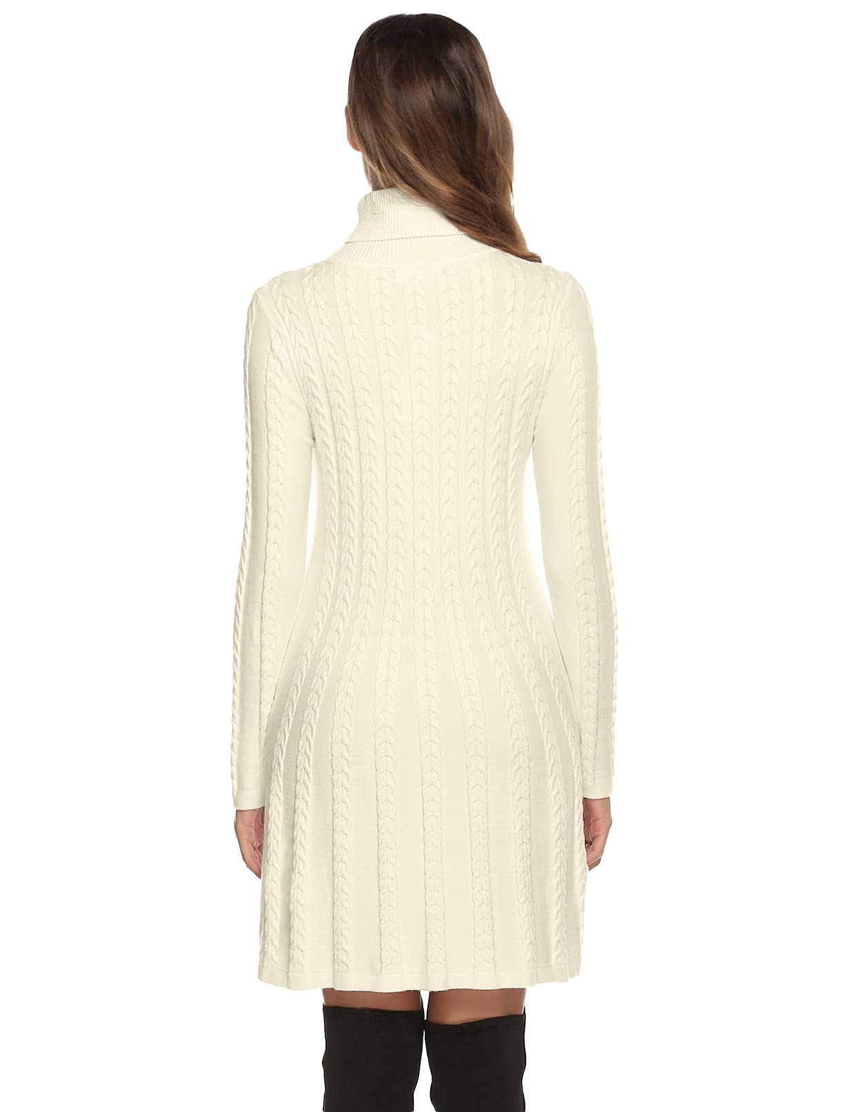 Gyabnw Vestito Casual Donna Invernale in Maglione Abito Vita Alta Elegante in Girocollo di Orlo Svasato Abito Linea A in Maglia al Ginocchio Caldo di Moda Treccia Ritorta
