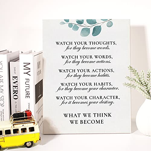 Inspirational Canvas Wall Art Motivational Watch Your Thoughts Quote Canvas Print Positive Canvas Painting Office Home Classroom Wall Decor Framed Gift 12X15 Inch #TOP3
