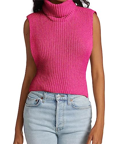 Image of Womens Sleeveless Sweater Vest Turtleneck Ribbed Knit Tank Tops Basic Slim Fit Top