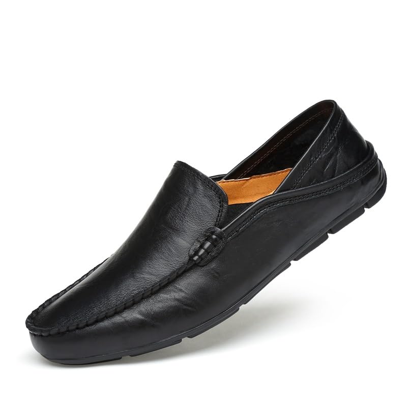 Mens Loafers Shoe Round Toe Leather Perforated Moccasins Loafer Shoes Slip Resistant Lightweight Flat Heel Prom Slip-on