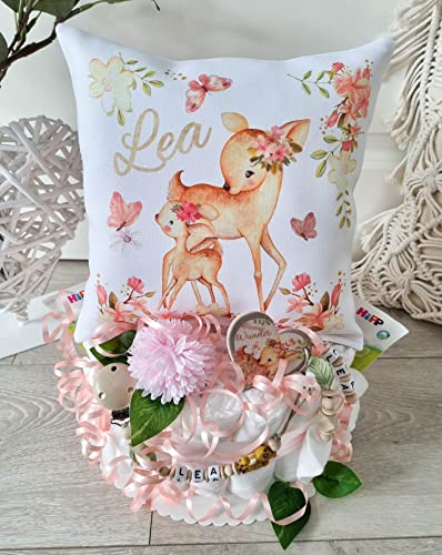 Lolleby´s Kindertraumland® - Windeltorte mit Namen I Kuschelkissen Reh I Geschenk, Babyparty, Geburt + gratis Grußkärtchen Cover