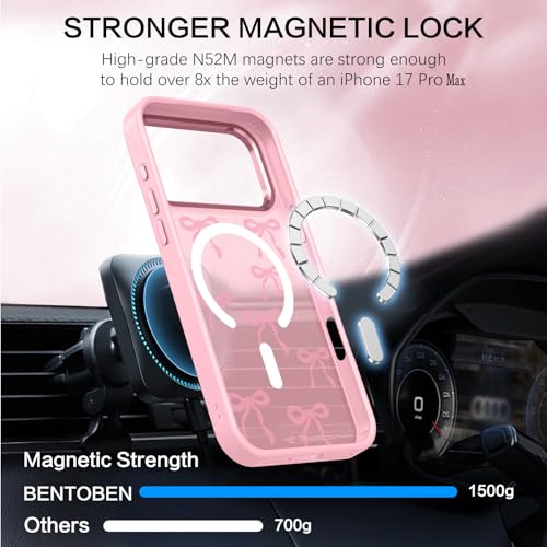 Coque iPhone 17 Pro Max rose MagSafe BENTOBEN motif nœud - 3