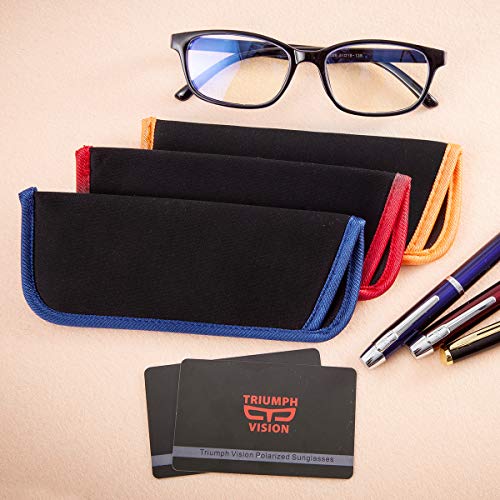 Image of TRIUMPH VISION 3 Pack Reading Glasses Pouch Soft Case Eyeglass Sleeve Slim | Alternative to Bulky Case in bag, Lightweight Lined Padded Protect Optical lens Slip in, Cute Pattern Portable for Daily Use