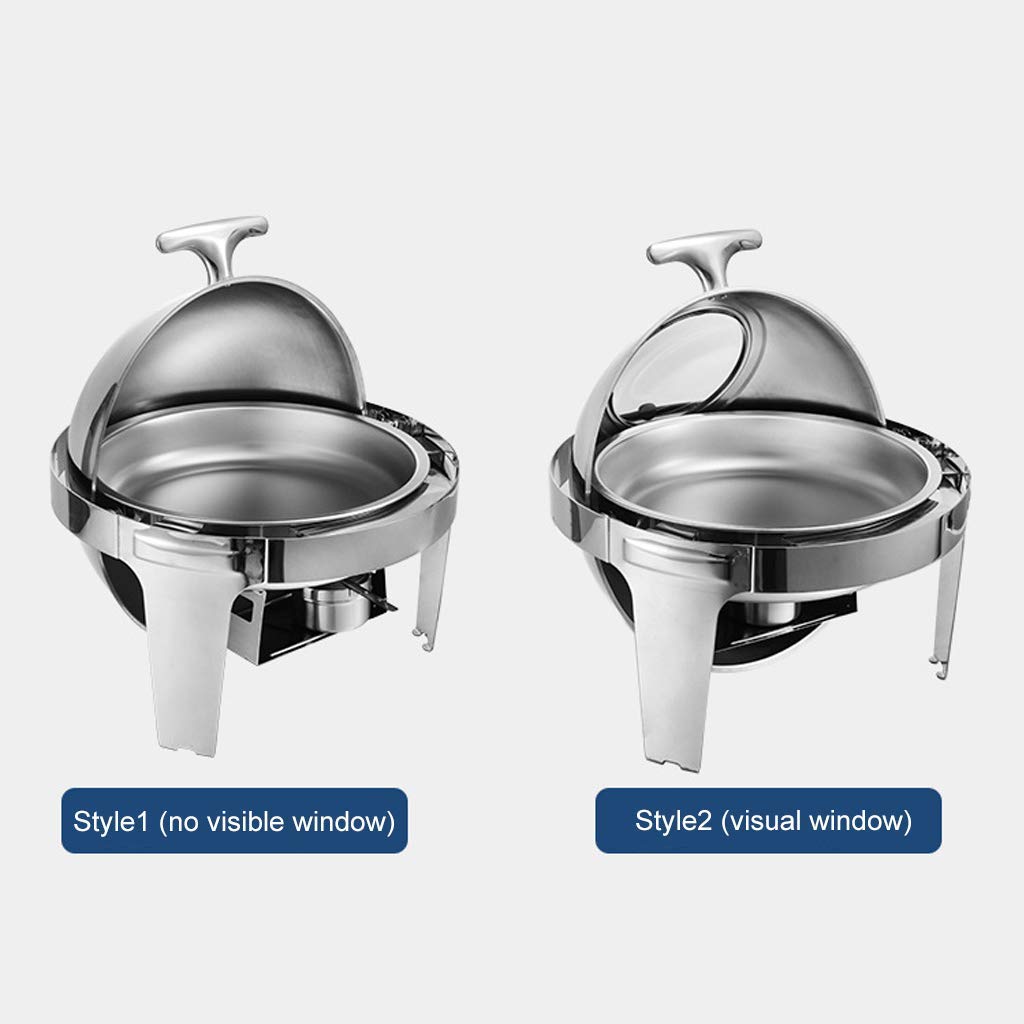 Plato de frotamiento Redondo de Acero Inoxidable, 6L Calentador de Alimentos Plato de Buffet Bandeja de Catering, con recipientes para Alimentos Soportes de Combustible, para Cater