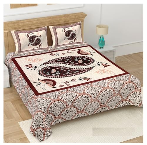Image of Bedsheet Gulabi Nagri 100% Cotton Double Bed Size Bedsheet with Pillow for Room 93 By 108 Inches (Maroon)