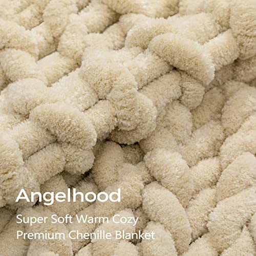 Angelhood Chunky Knit Blanket Soft Chenille Throw Blanket Handmade Knitted Yarn Blanket for Couch Bed Sofa Home Decor Gift