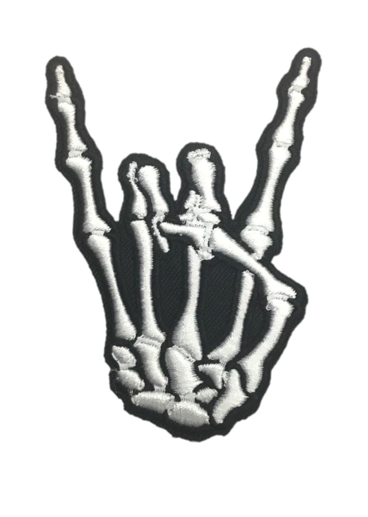 PatchClub Skeleton Rock Hand Patch, 3.5 in - Fully Embroidered - Realistic Skeleton Iron On/Sew On (Rock)