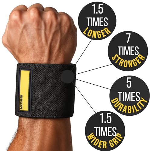 Image of Muscleape Wrist Wraps for Gym | SuperFabric Strength Support Straps for Heavy Lifting, CrossFit & Powerlifting | Adjustable Compression Wrist Support for atheletes- Superb Workout Wrist Stability & Protection. (Black, 20 Inches)