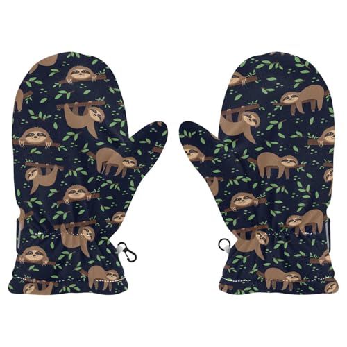 Kids Mittens Winter Fleece Gloves Toddler Warm Snow Gloves Sloth Tropical Leaves for Girls Boys